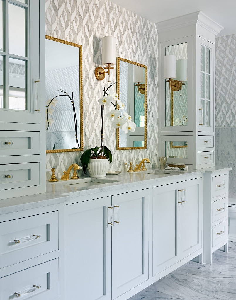 soft transitional elegant bathroom with marbled floor