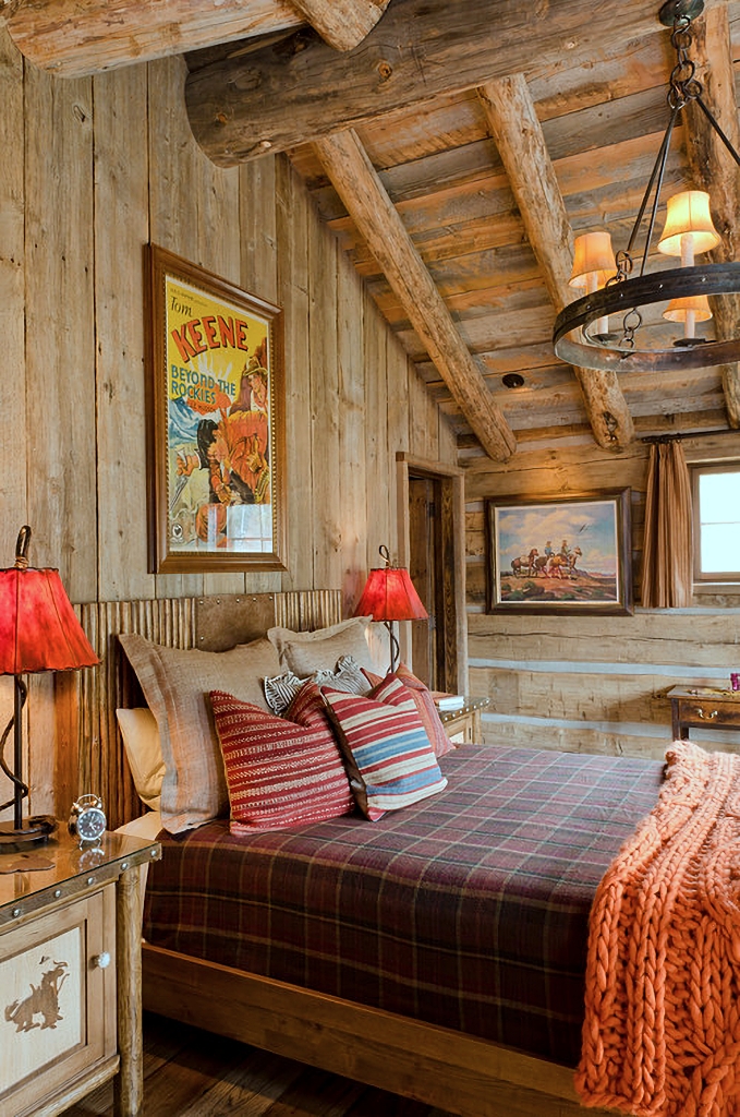 orange and brown cabin bedroom