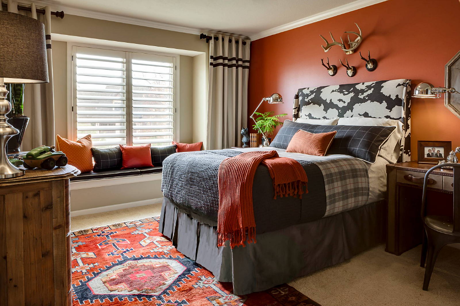 dark orange and gray bedroom