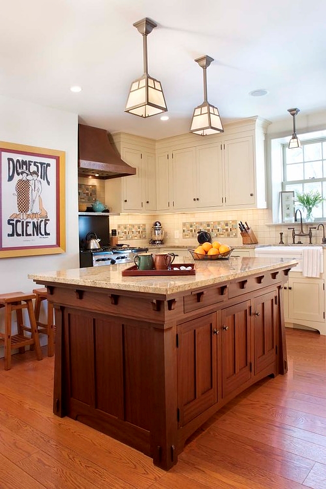 craftsman kitchen with wood island