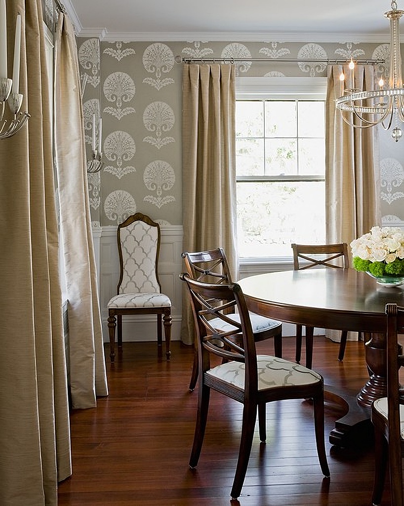 French country style dining room in neutral tones