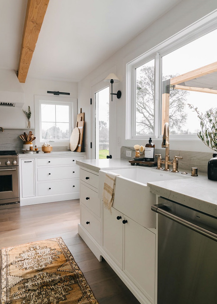 white kitchen with apron sink