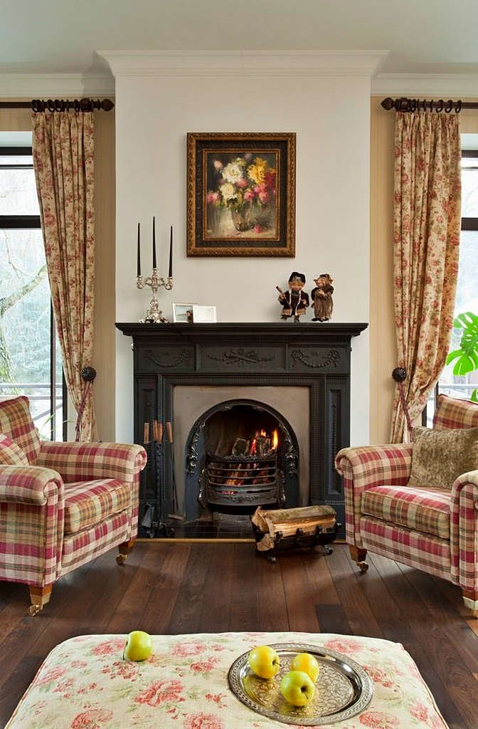 traditional living room with fireplace