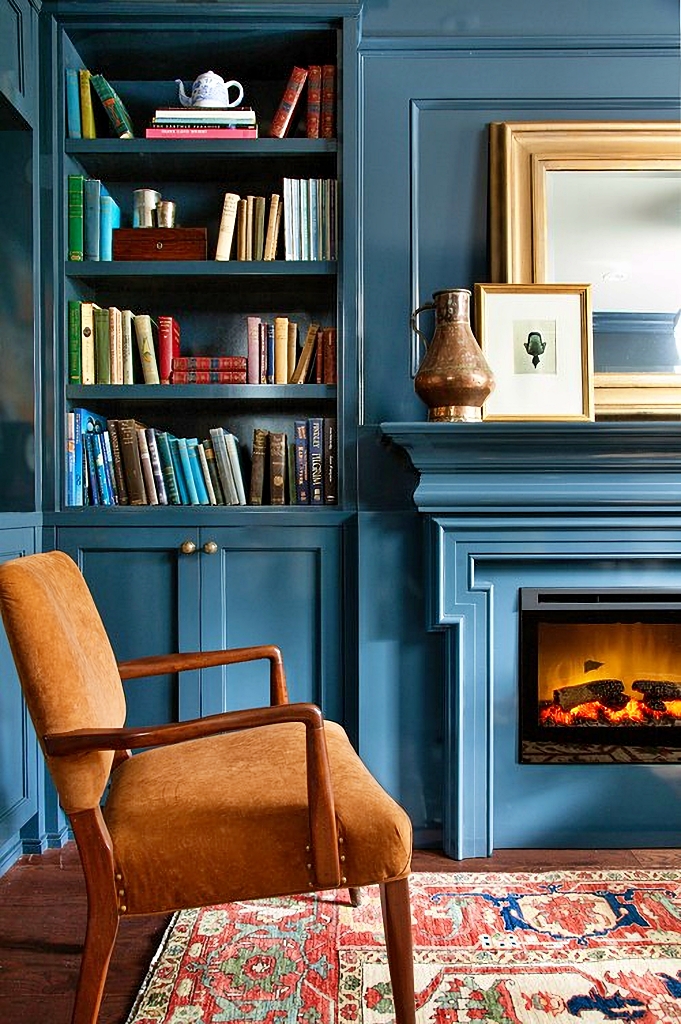 color drenched blue living room