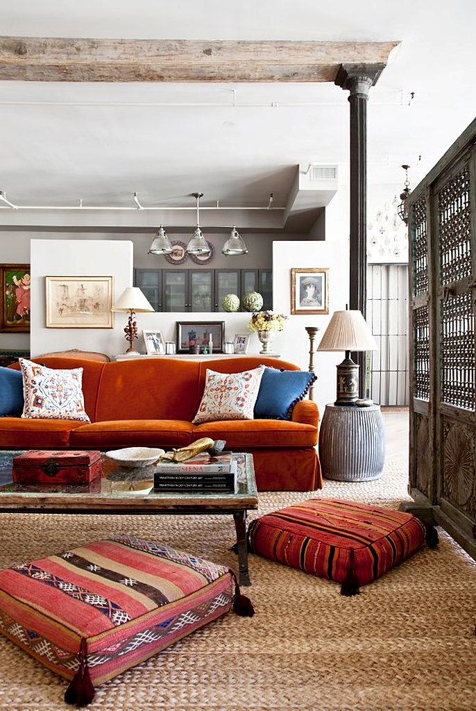 burnt orange sofa