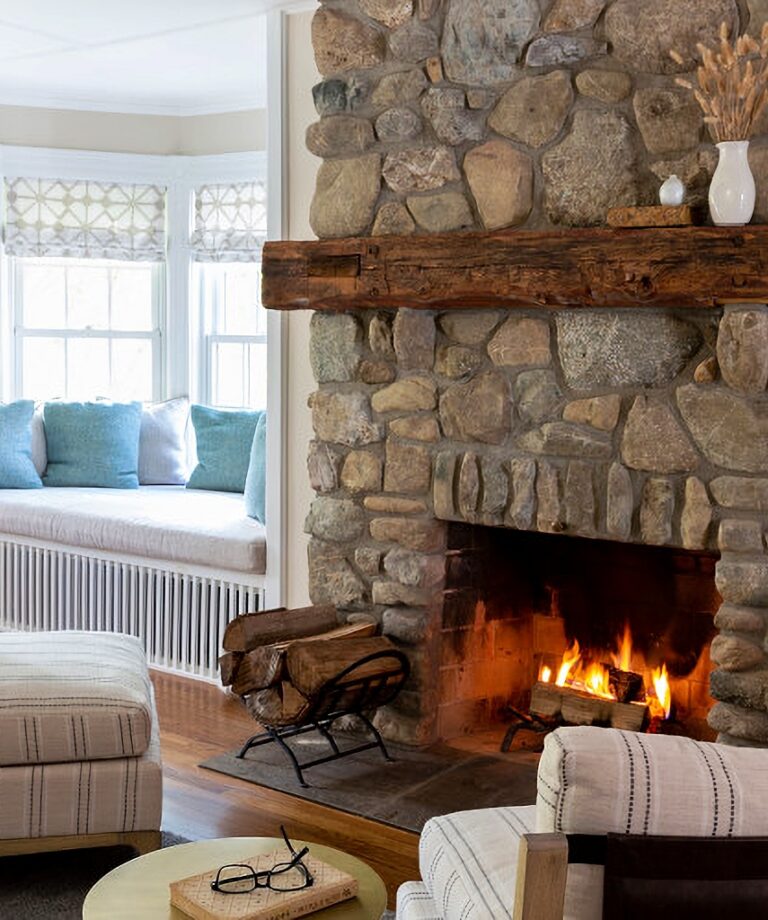 rustic stone fireplace