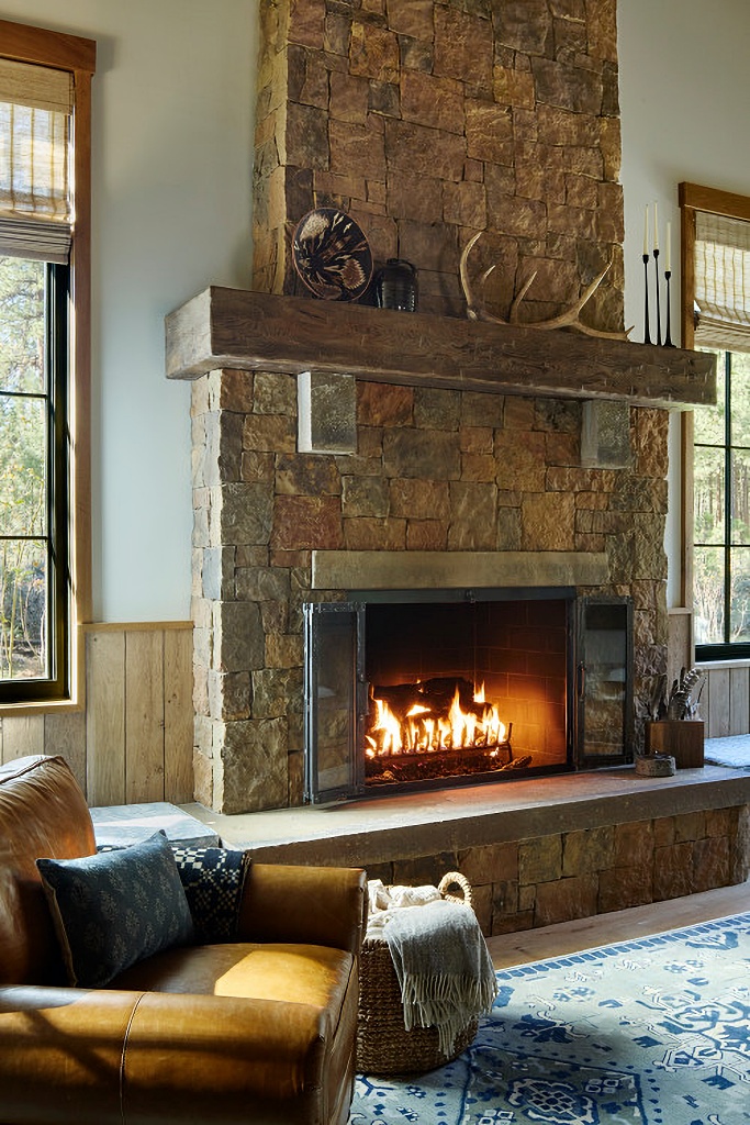 rustic stone fireplace 