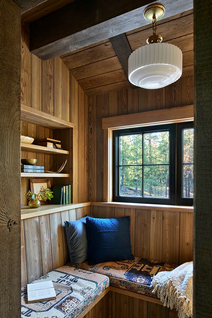 rustic reading corner in lodge style home