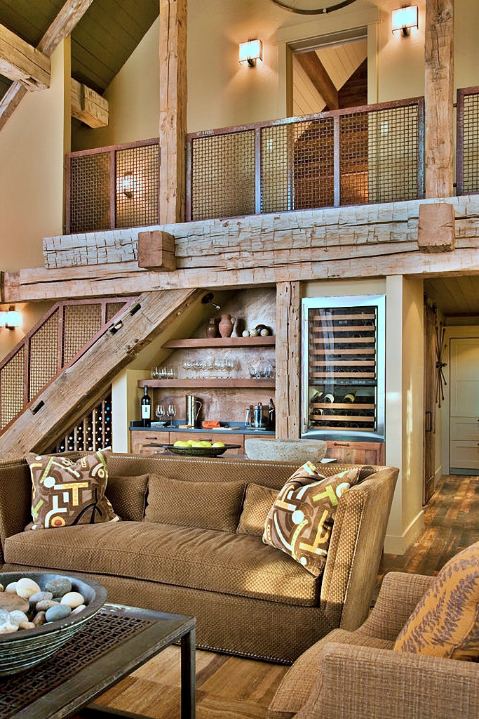 rustic living room with exposed beams