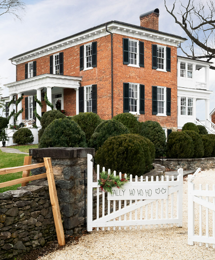 Historic brick home at Christmas