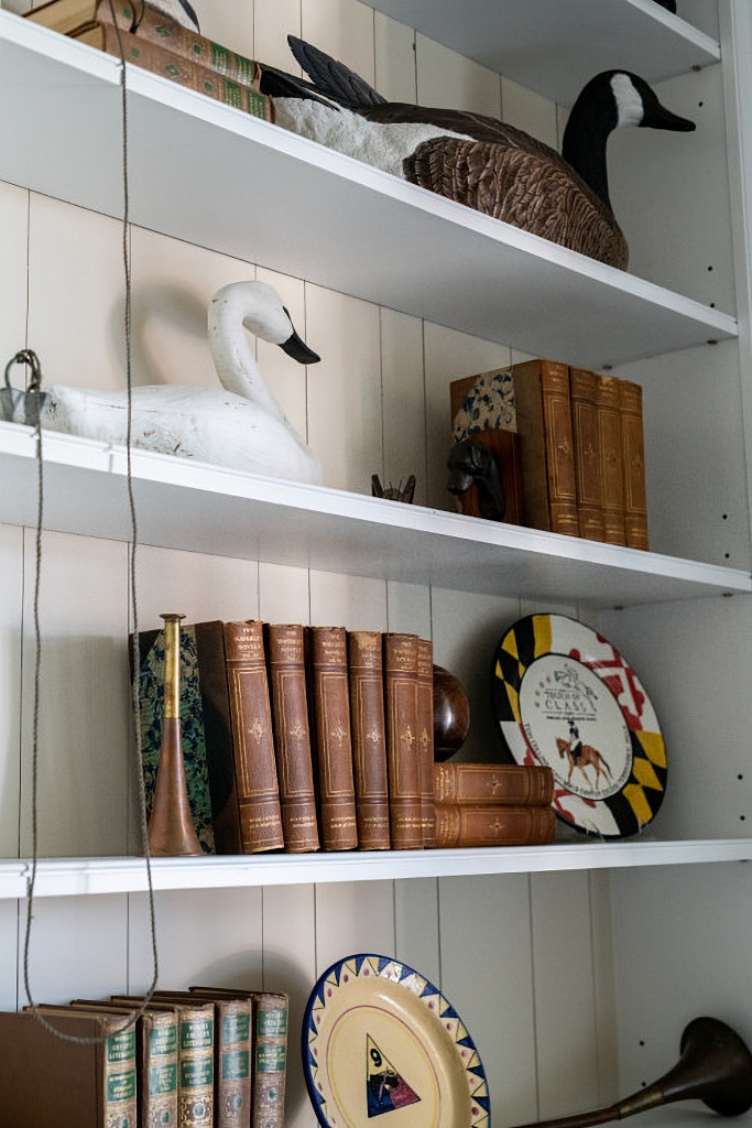 Shelves with wood duck decoys