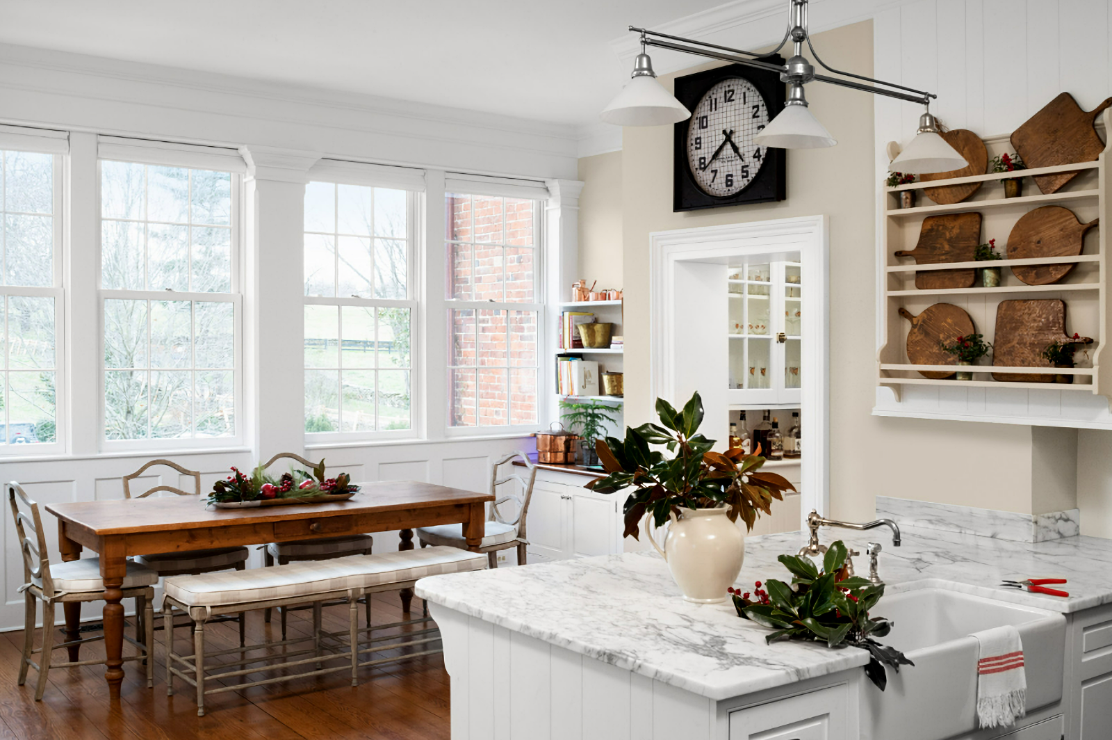 white Christmas farmhouse kitchen