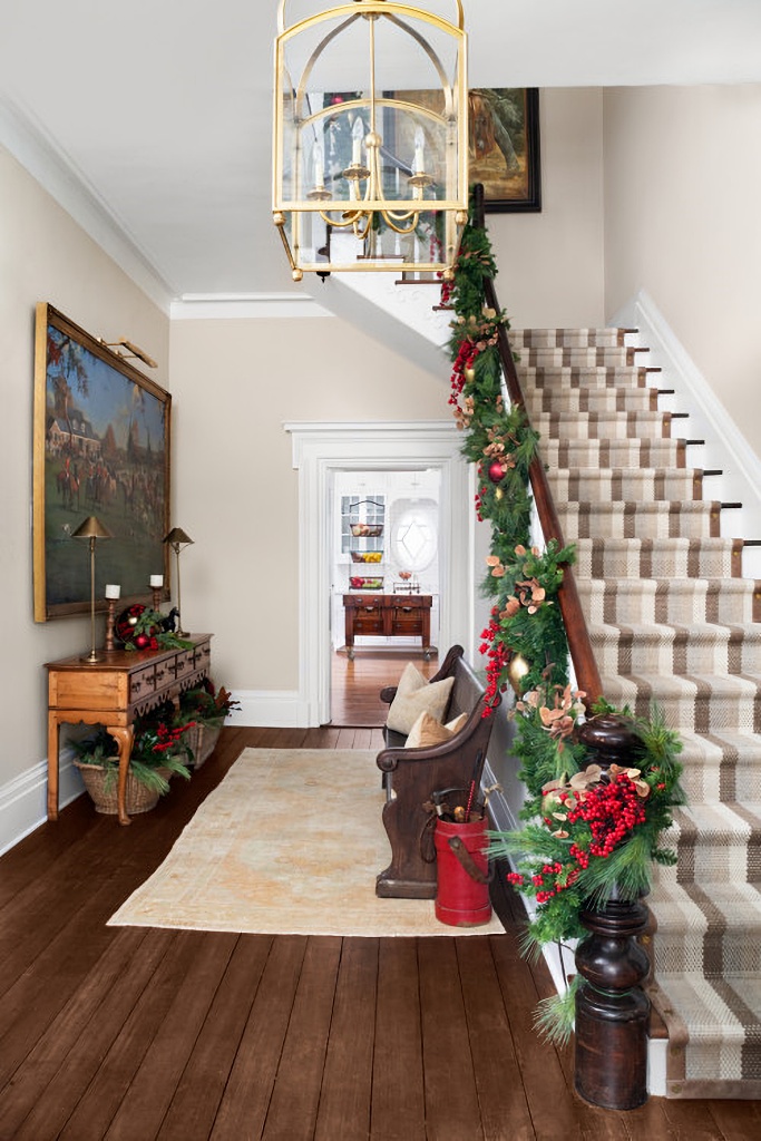 traditional entryway decorated for Christmas