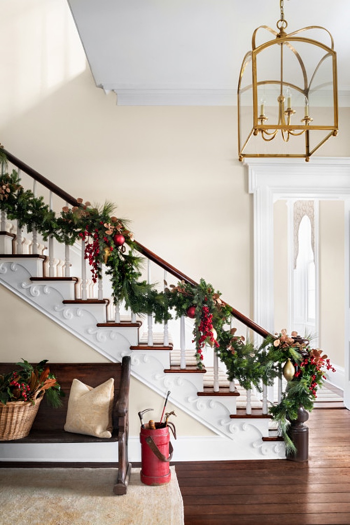 traditional entryway decorated for Christmas