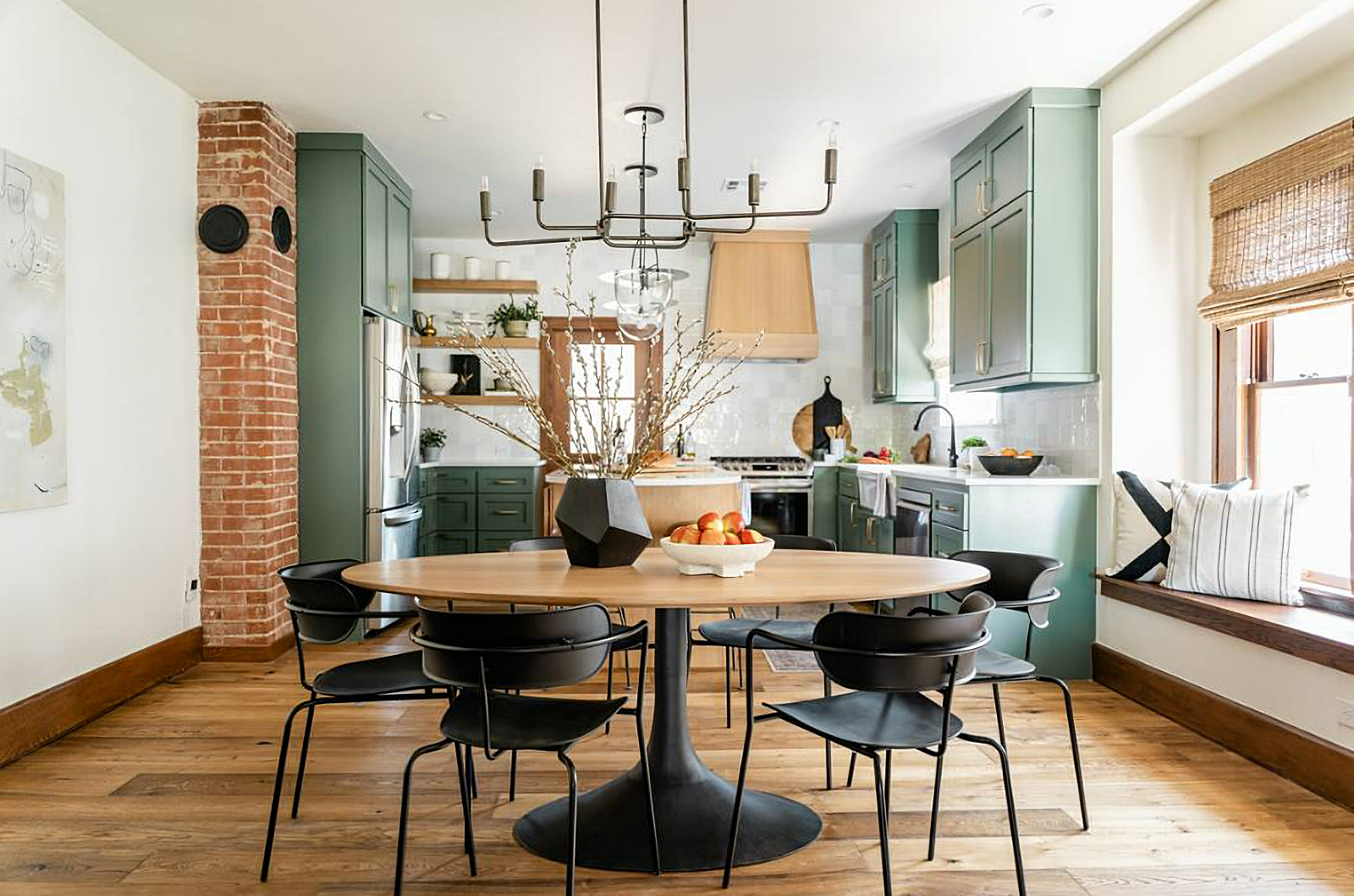 beautiful green and wood kitchen