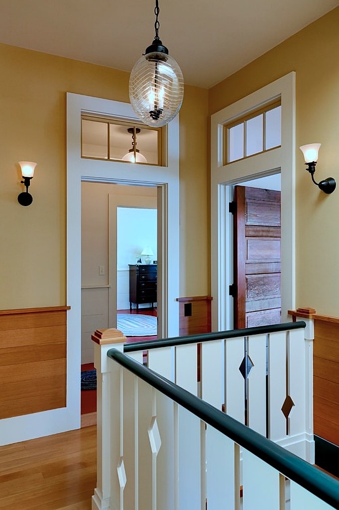 painted woodwork in upstairs hallway