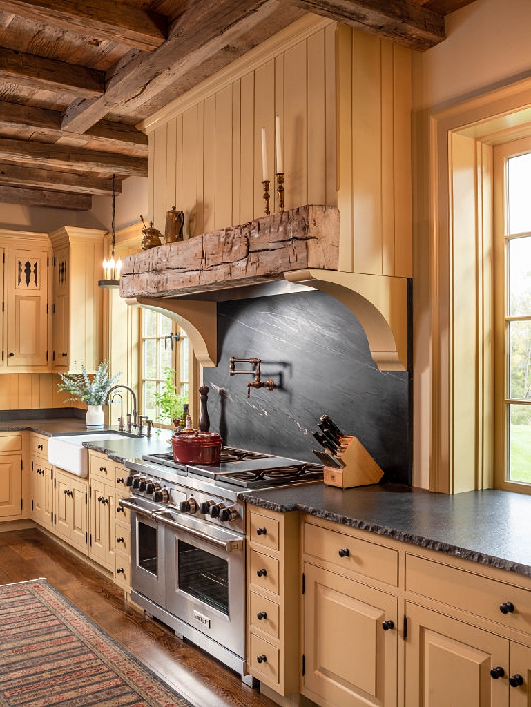 mustard colored paneling in kitchen