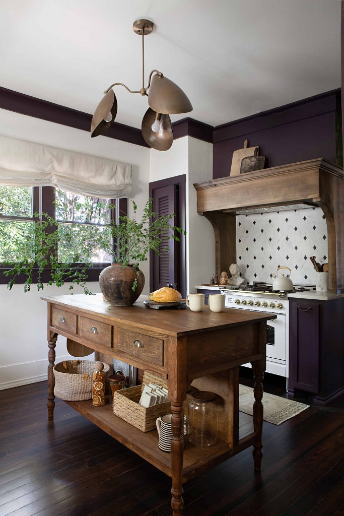 dark paint and wood in kitchen