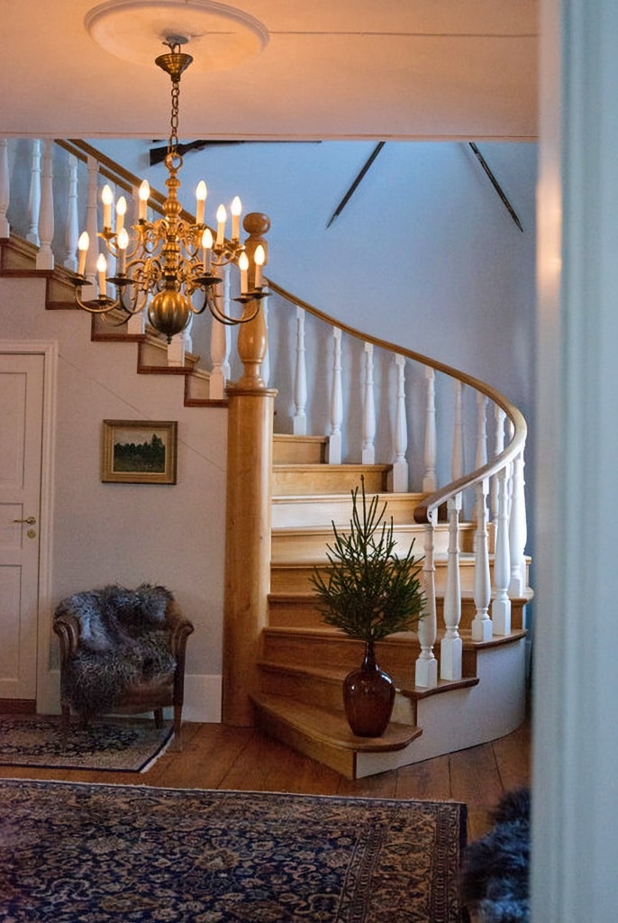 Wood staircase in Scandinavian home