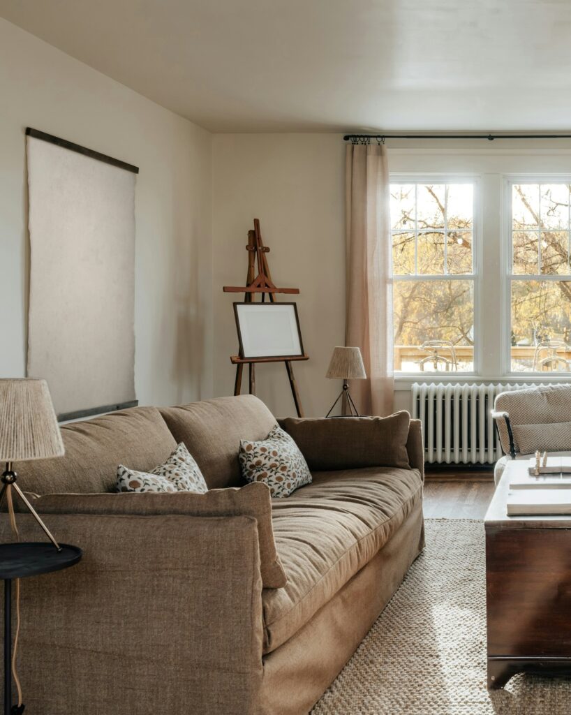 neutral historic living room