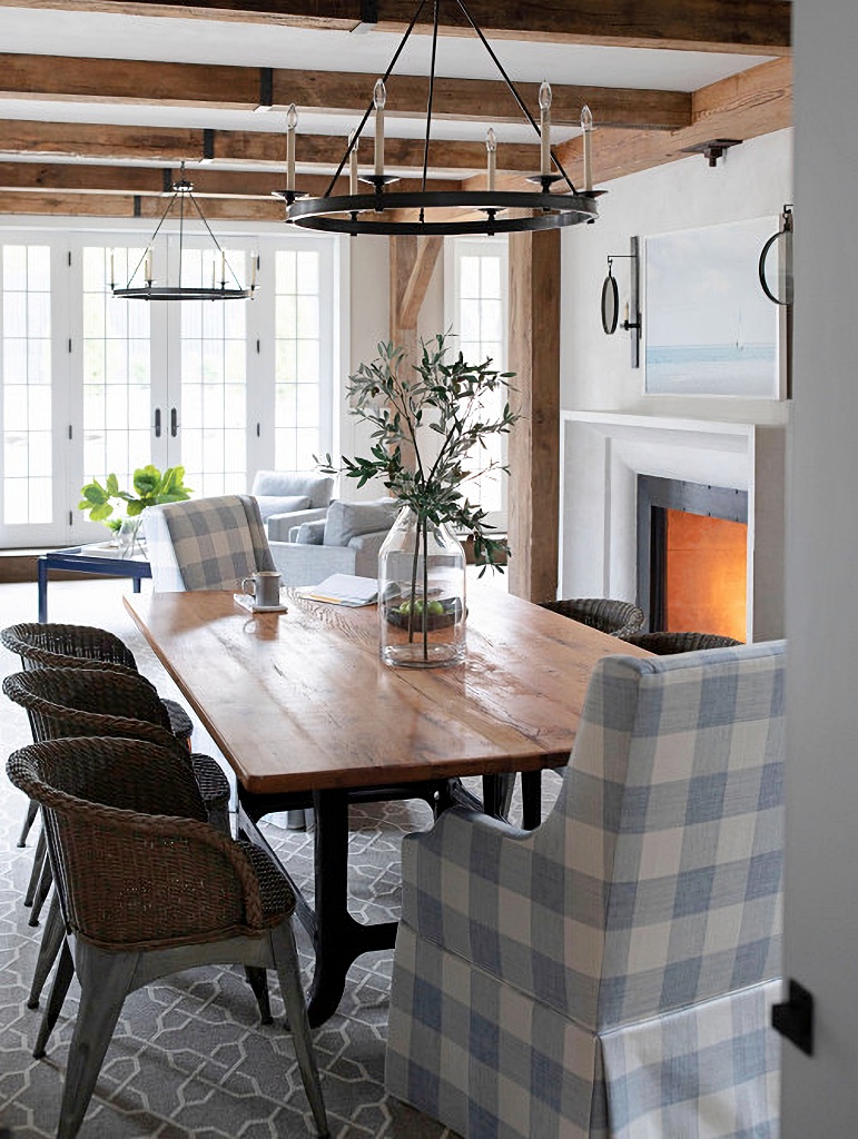 wood table in Colonial dining room