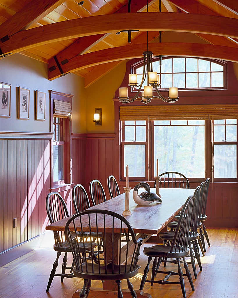 colonial style dining room in rustic Adirondack home