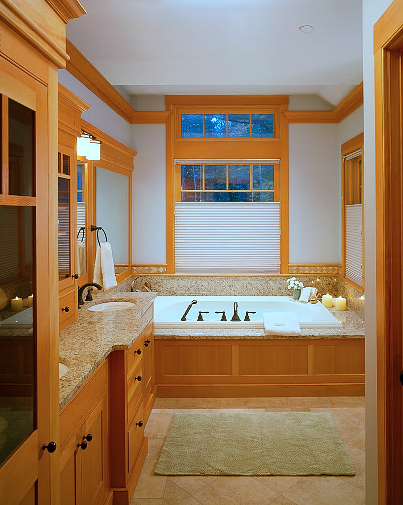 honey wood in spa bathroom