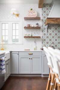 cottage kitchen with patterned tile