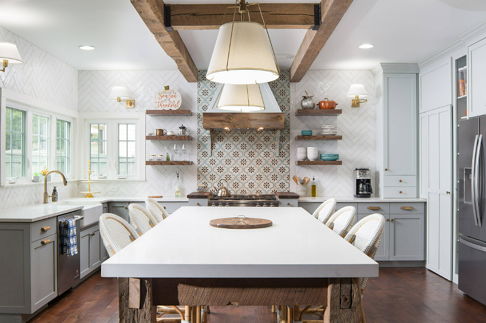 cottage kitchen with patterned tile