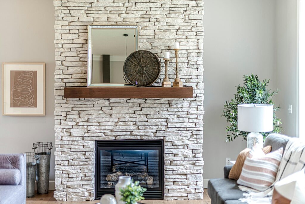 painted stone fireplace