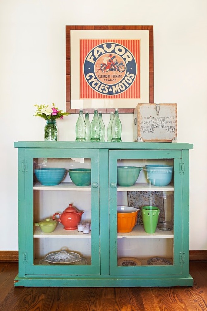 flea market pottery and cabinet