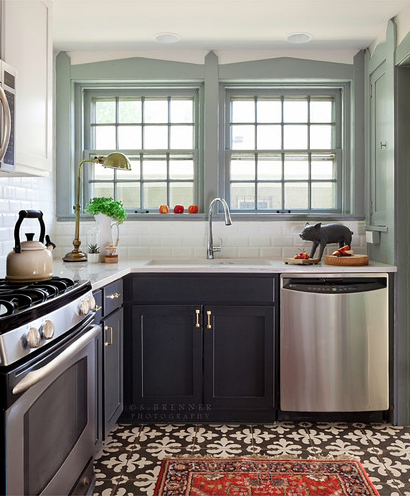 small kitchens - patterned flooring