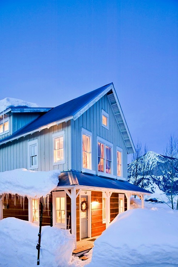 new construction home on winter day