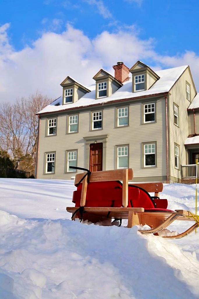 New England home in snow