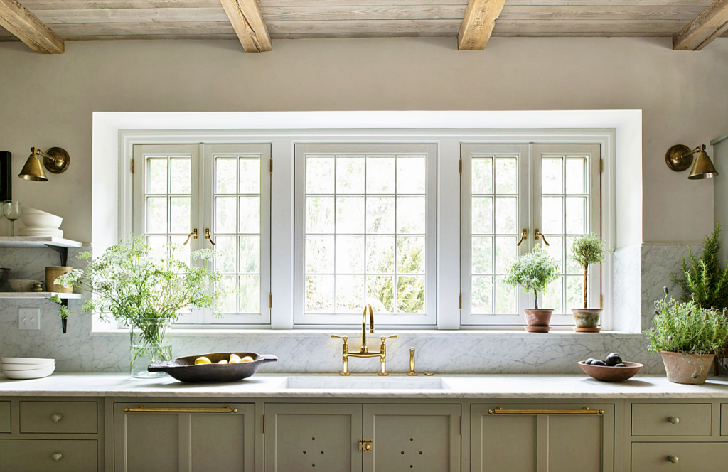 windows in a country kitchen