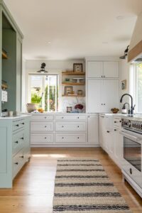 traditional kitchen in green and white