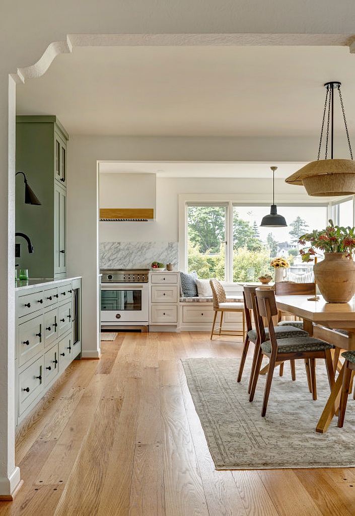 traditional kitchen in green and white