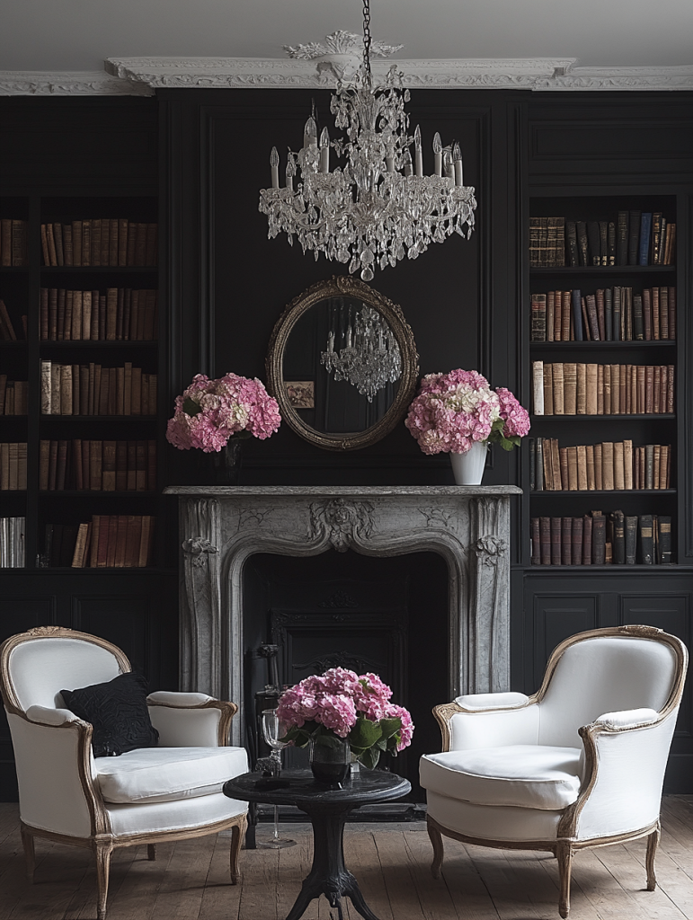 moody French country living room