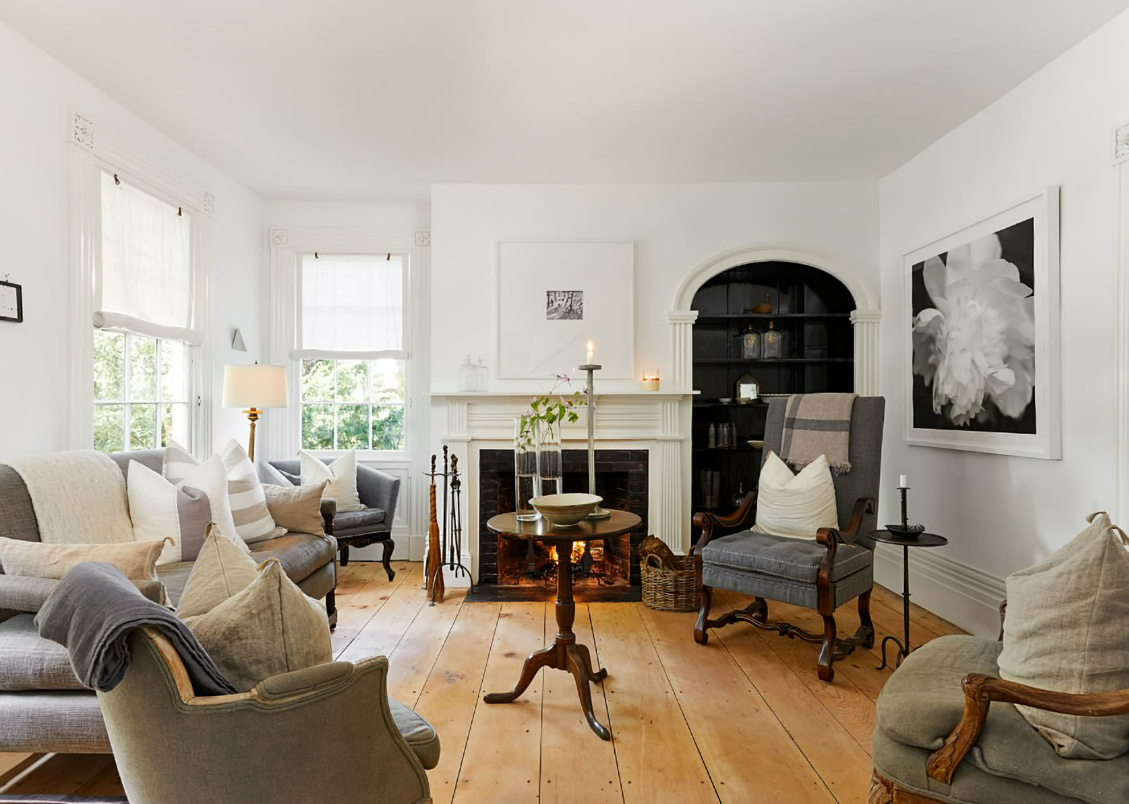 neutral living room in historic home