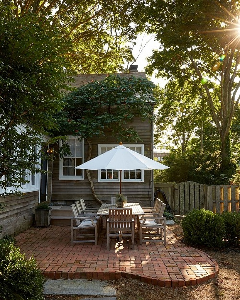 red brick patio at Sag Harbor home