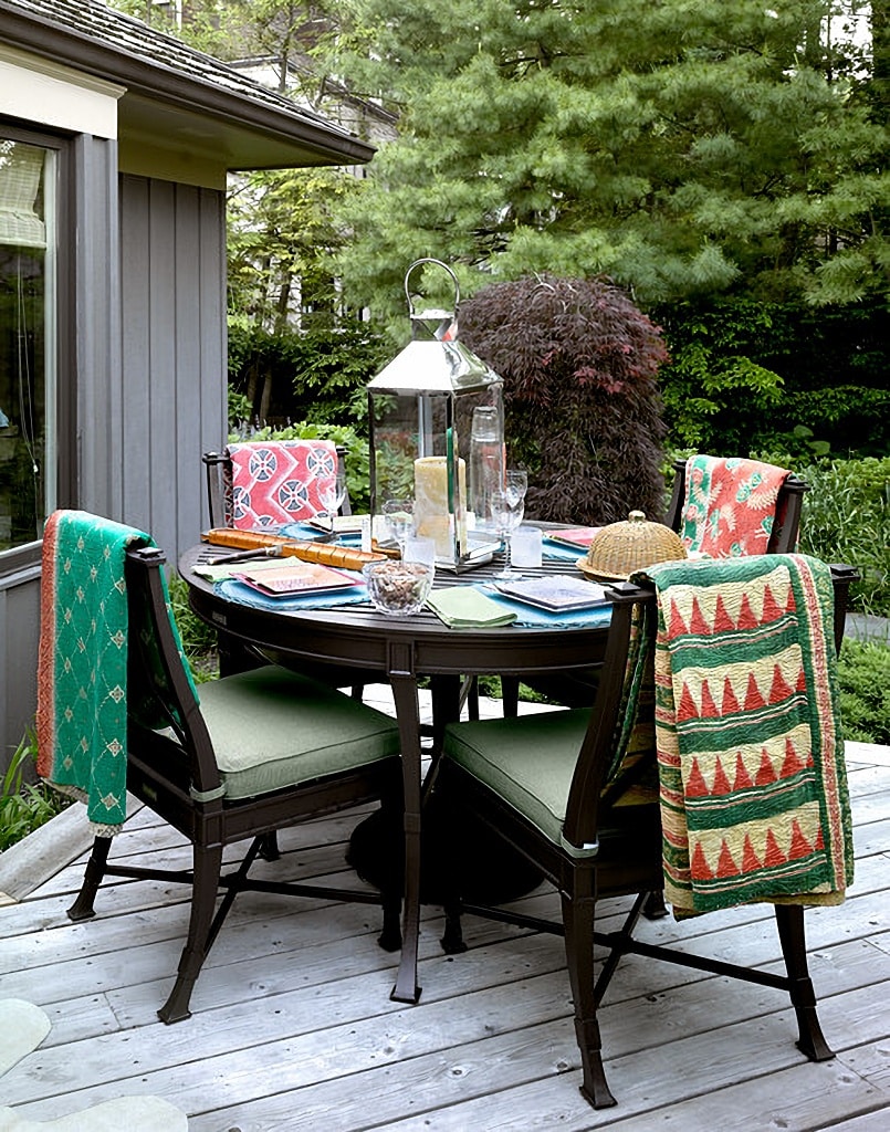 outdoor quilts on  chairs