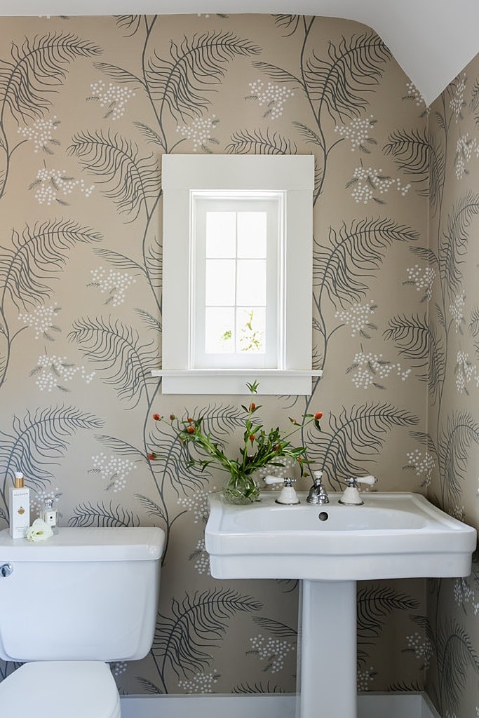 wallpapered powder room