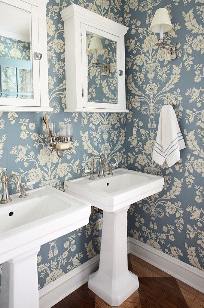 wallpapered bathroom