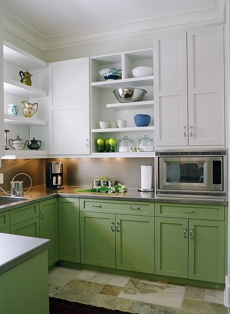 retro green and white kitchen