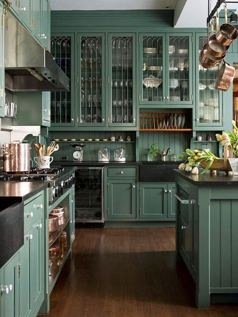 dark green kitchen