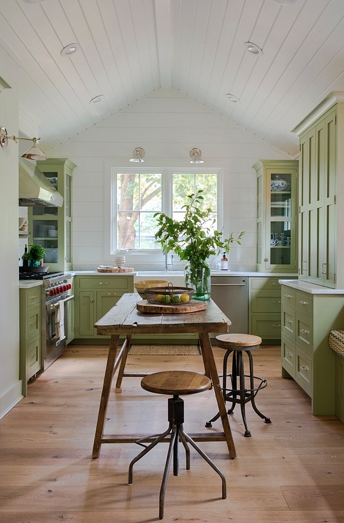 pale green and white kitchen