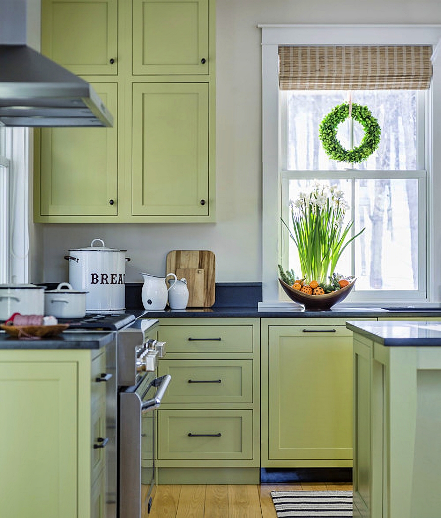 light apple green kitchen