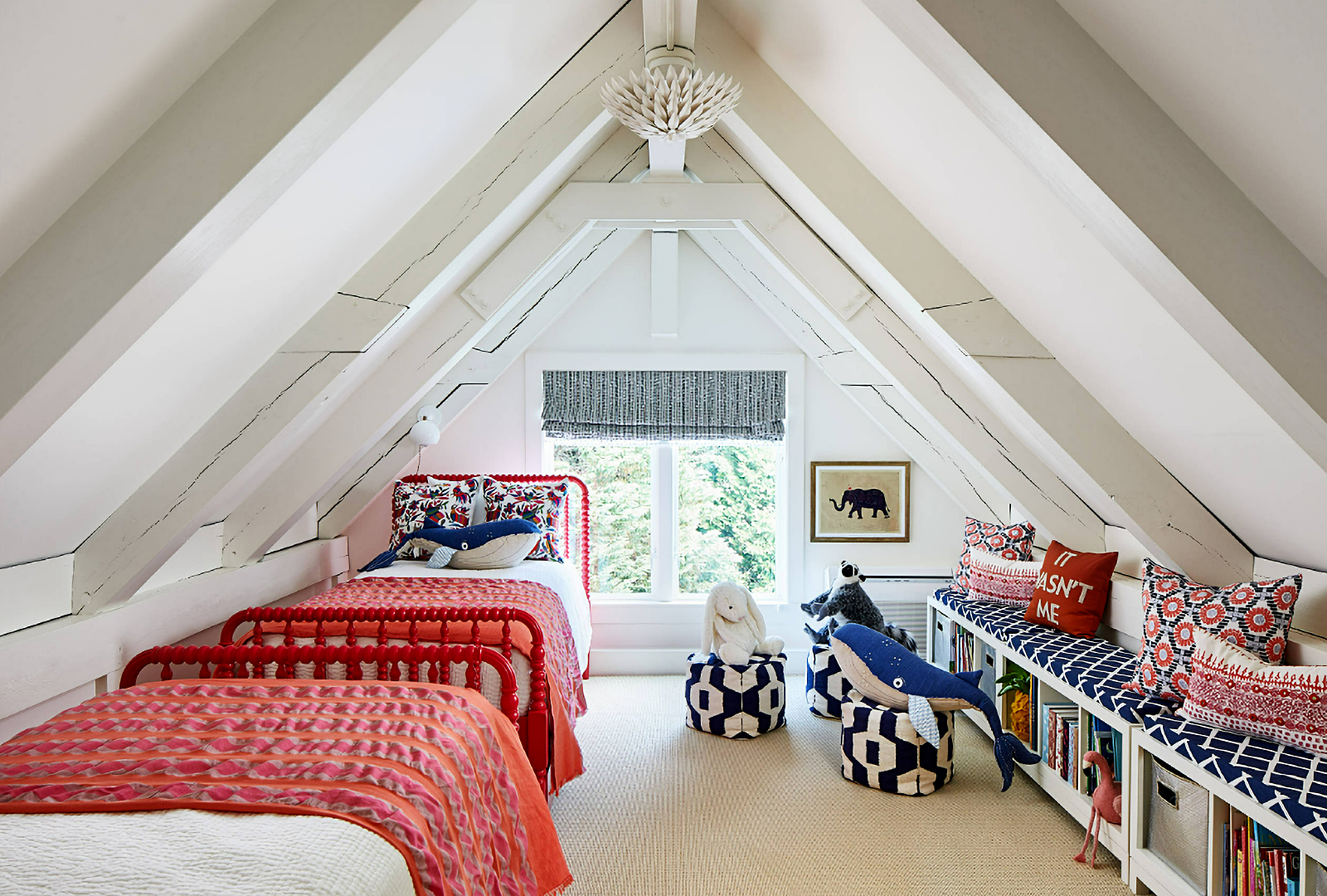 red, white, and blue kids bedroom