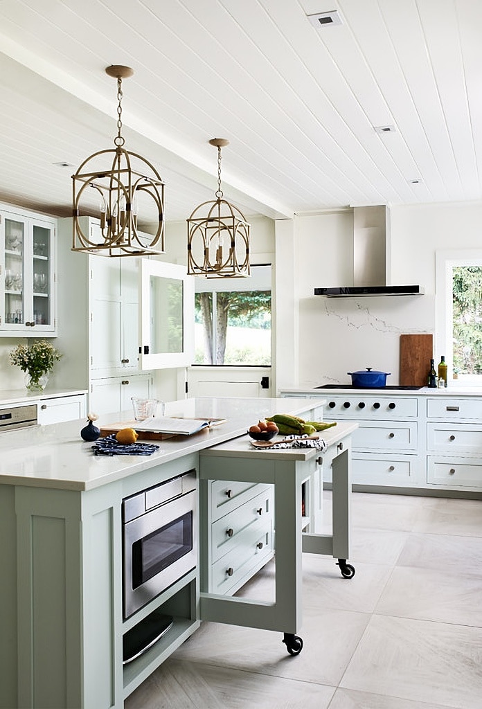 Traditional kitchen with pale blue cabinets