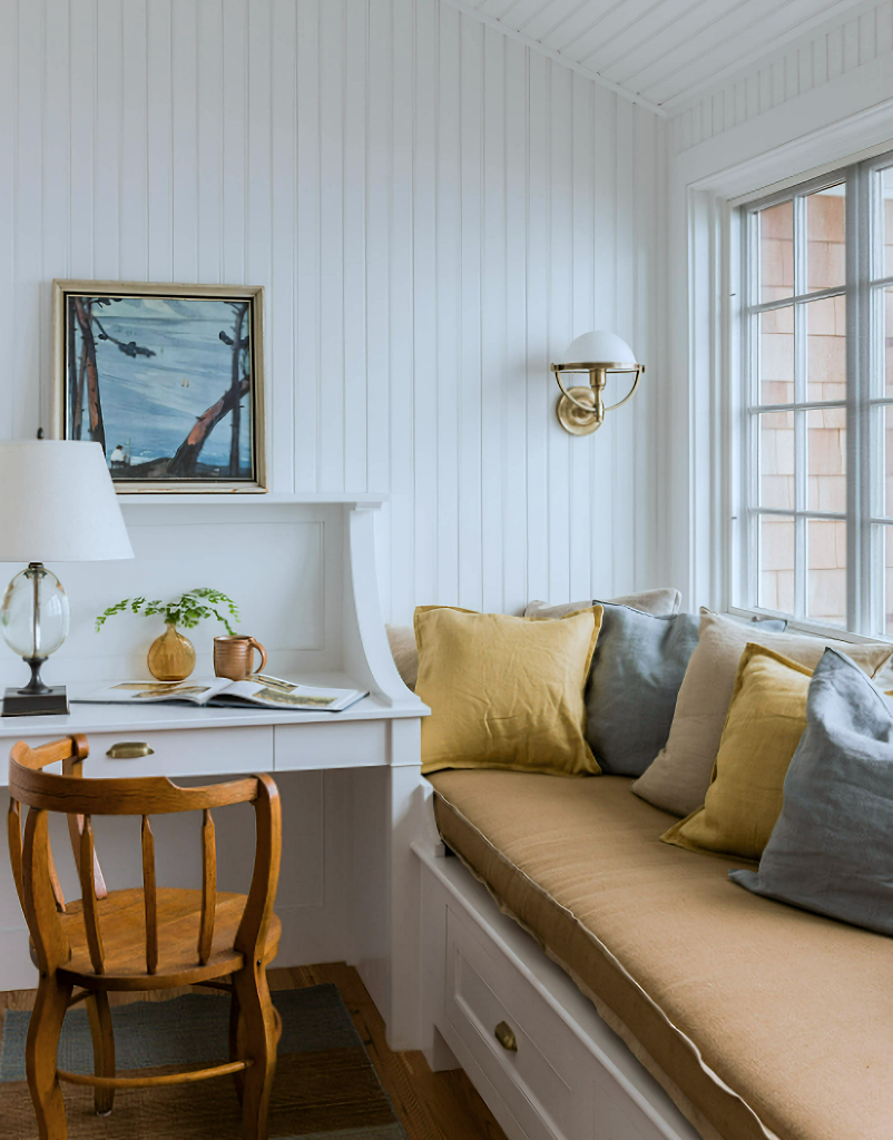 cozy office corner with banquette